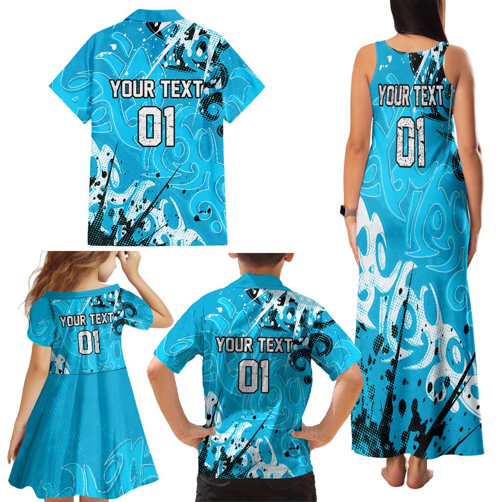 Personalized Cronulla-Sutherland Sharks Rugby Family Matching Tank Maxi Dress and Hawaiian Shirt Urban Street Graffiti Style - Distressed Splatter Elements