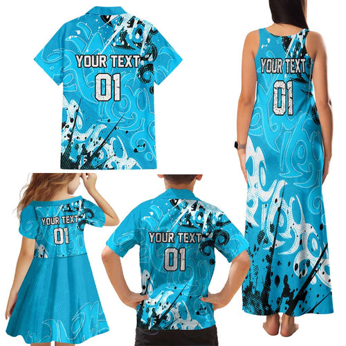 Personalized Cronulla-Sutherland Sharks Rugby Family Matching Tank Maxi Dress and Hawaiian Shirt Urban Street Graffiti Style - Distressed Splatter Elements