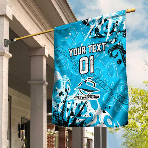 Personalized Cronulla-Sutherland Sharks Rugby Garden Flag Urban Street Graffiti Style - Distressed Splatter Elements