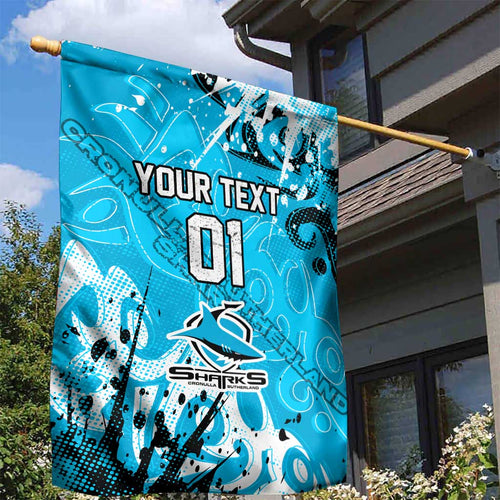 Personalized Cronulla-Sutherland Sharks Rugby Garden Flag Urban Street Graffiti Style - Distressed Splatter Elements