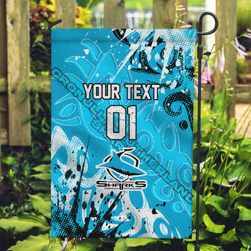 Personalized Cronulla-Sutherland Sharks Rugby Garden Flag Urban Street Graffiti Style - Distressed Splatter Elements