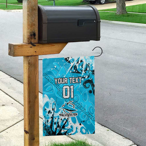 Personalized Cronulla-Sutherland Sharks Rugby Garden Flag Urban Street Graffiti Style - Distressed Splatter Elements