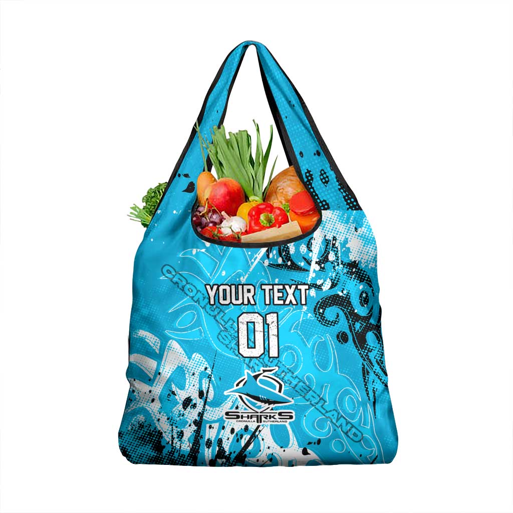 Personalized Cronulla-Sutherland Sharks Rugby Grocery Bag Urban Street Graffiti Style - Distressed Splatter Elements
