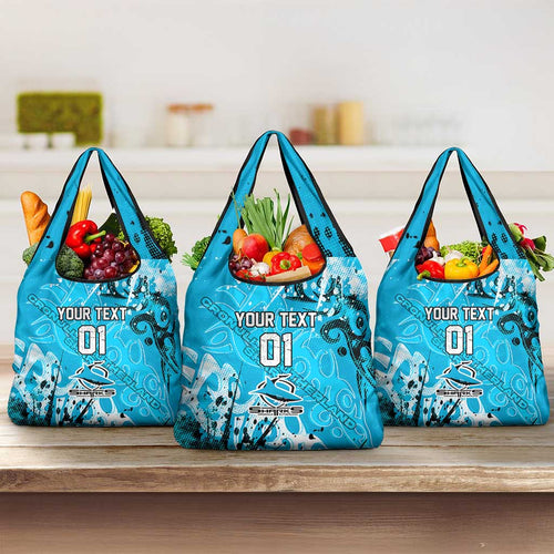 Personalized Cronulla-Sutherland Sharks Rugby Grocery Bag Urban Street Graffiti Style - Distressed Splatter Elements
