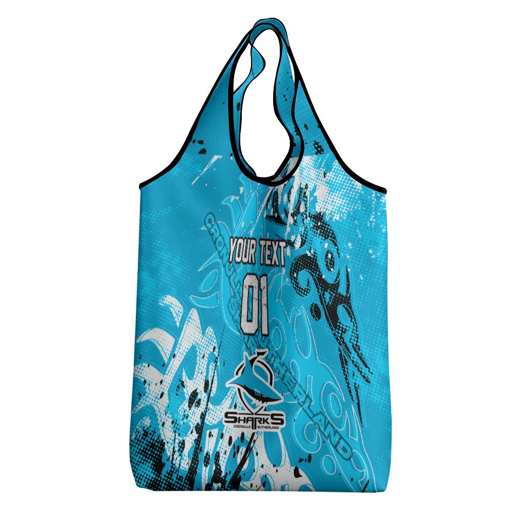 Personalized Cronulla-Sutherland Sharks Rugby Grocery Bag Urban Street Graffiti Style - Distressed Splatter Elements
