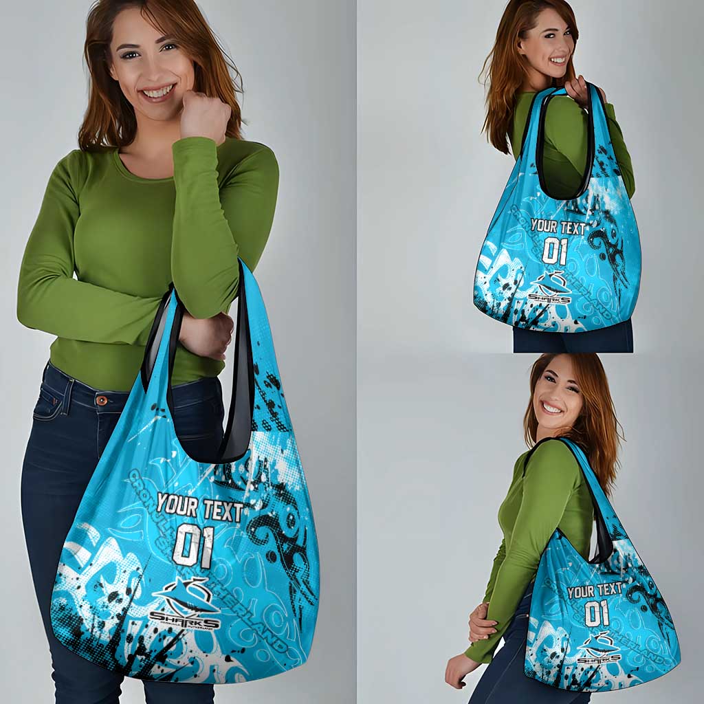 Personalized Cronulla-Sutherland Sharks Rugby Grocery Bag Urban Street Graffiti Style - Distressed Splatter Elements