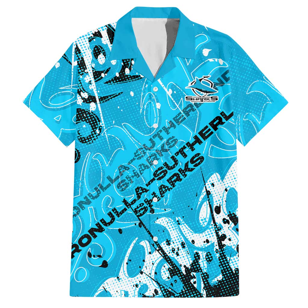 Personalized Cronulla-Sutherland Sharks Rugby Hawaiian Shirt Urban Street Graffiti Style - Distressed Splatter Elements