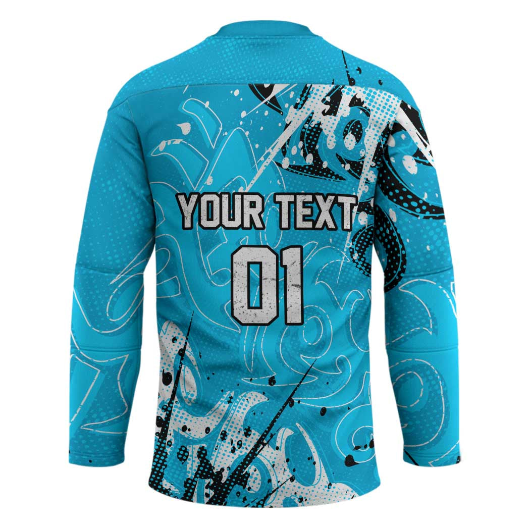 Personalized Cronulla-Sutherland Sharks Rugby Hockey Jersey Urban Street Graffiti Style - Distressed Splatter Elements