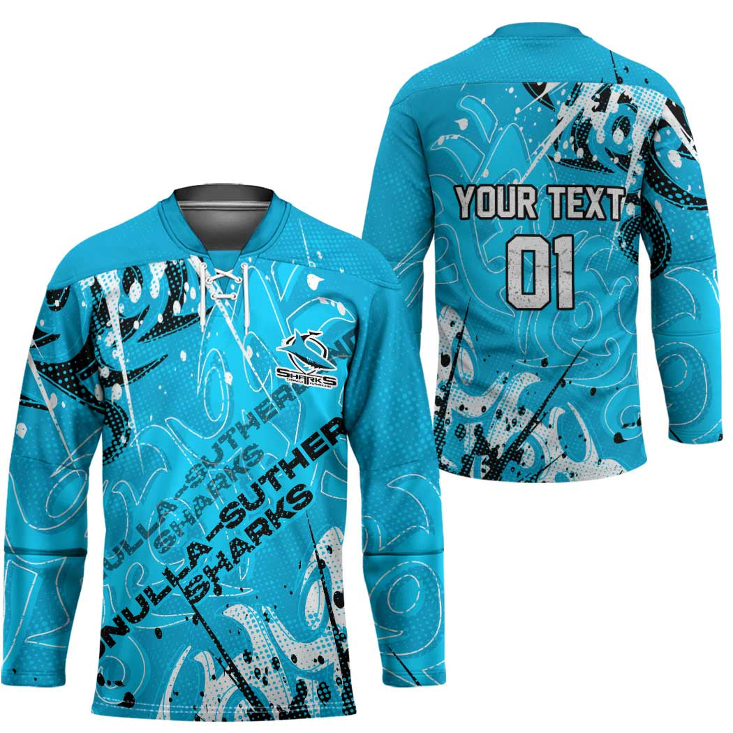Personalized Cronulla-Sutherland Sharks Rugby Hockey Jersey Urban Street Graffiti Style - Distressed Splatter Elements