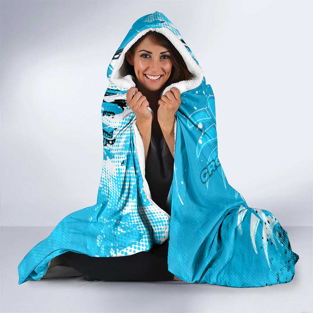 Personalized Cronulla-Sutherland Sharks Rugby Hooded Blanket Urban Street Graffiti Style - Distressed Splatter Elements