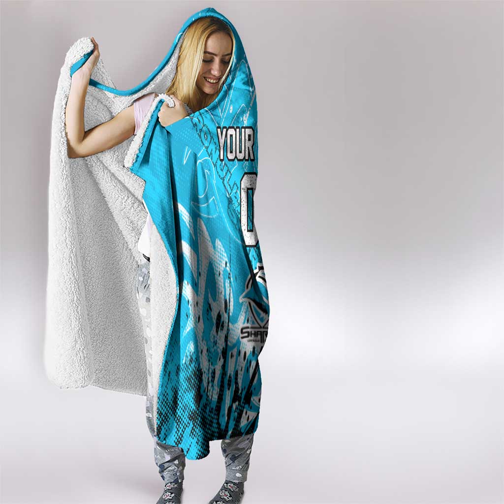 Personalized Cronulla-Sutherland Sharks Rugby Hooded Blanket Urban Street Graffiti Style - Distressed Splatter Elements