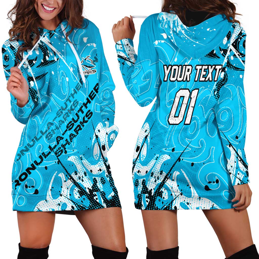 Personalized Cronulla-Sutherland Sharks Rugby Hoodie Dress Urban Street Graffiti Style - Distressed Splatter Elements