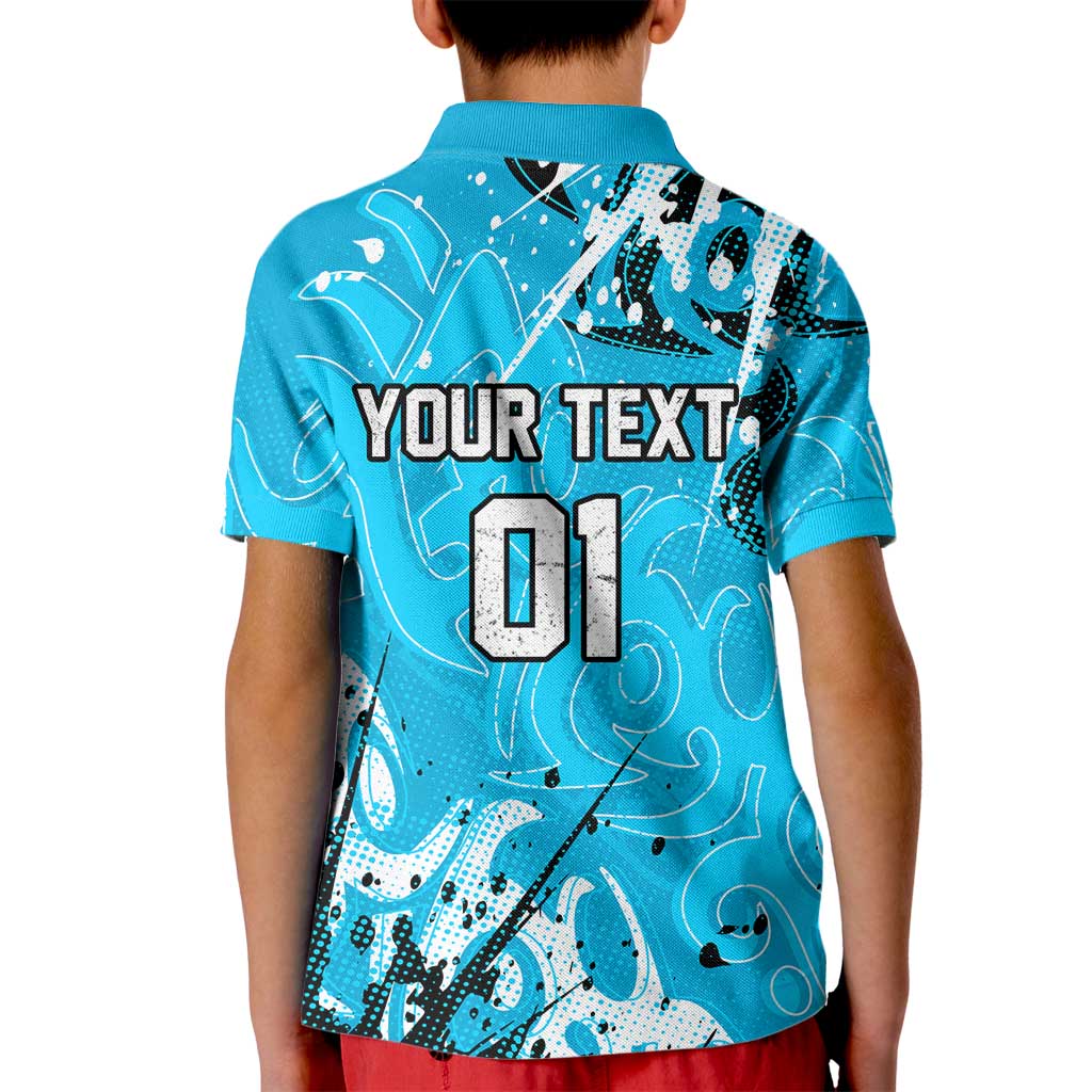 Personalized Cronulla-Sutherland Sharks Rugby Kid Polo Shirt Urban Street Graffiti Style - Distressed Splatter Elements