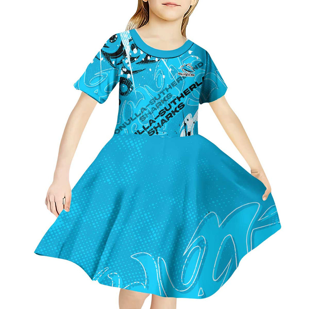 Personalized Cronulla-Sutherland Sharks Rugby Kid Short Sleeve Dress Urban Street Graffiti Style - Distressed Splatter Elements