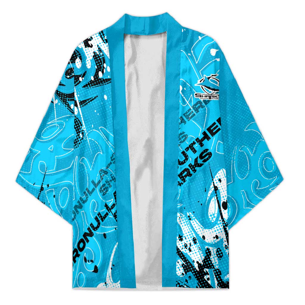 Personalized Cronulla-Sutherland Sharks Rugby Kimono Urban Street Graffiti Style - Distressed Splatter Elements