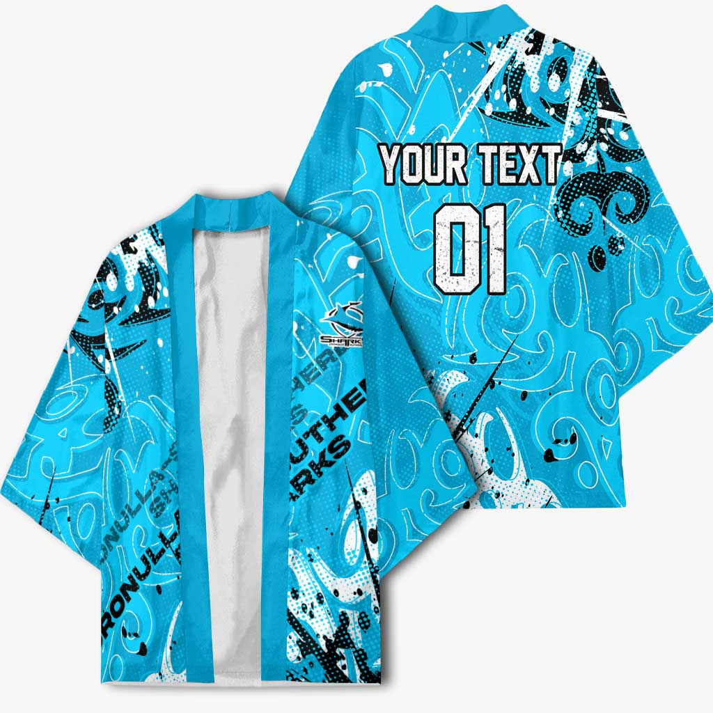 Personalized Cronulla-Sutherland Sharks Rugby Kimono Urban Street Graffiti Style - Distressed Splatter Elements