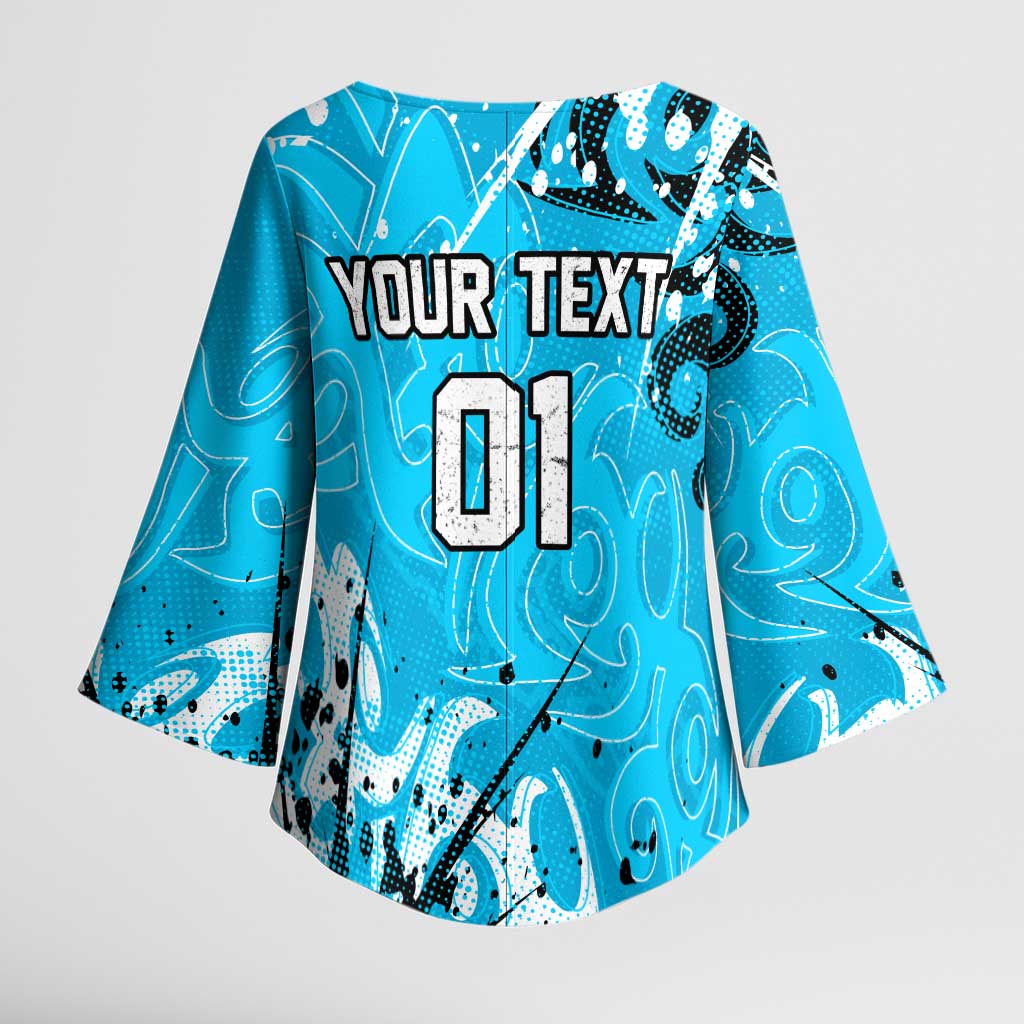 Personalized Cronulla-Sutherland Sharks Rugby Kimono Sleeve Blouse Urban Street Graffiti Style - Distressed Splatter Elements