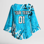 Personalized Cronulla-Sutherland Sharks Rugby Kimono Sleeve Blouse Urban Street Graffiti Style - Distressed Splatter Elements