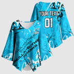 Personalized Cronulla-Sutherland Sharks Rugby Kimono Sleeve Blouse Urban Street Graffiti Style - Distressed Splatter Elements