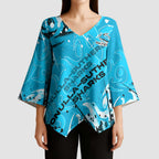 Personalized Cronulla-Sutherland Sharks Rugby Kimono Sleeve Blouse Urban Street Graffiti Style - Distressed Splatter Elements