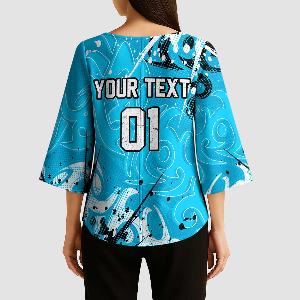 Personalized Cronulla-Sutherland Sharks Rugby Kimono Sleeve Blouse Urban Street Graffiti Style - Distressed Splatter Elements