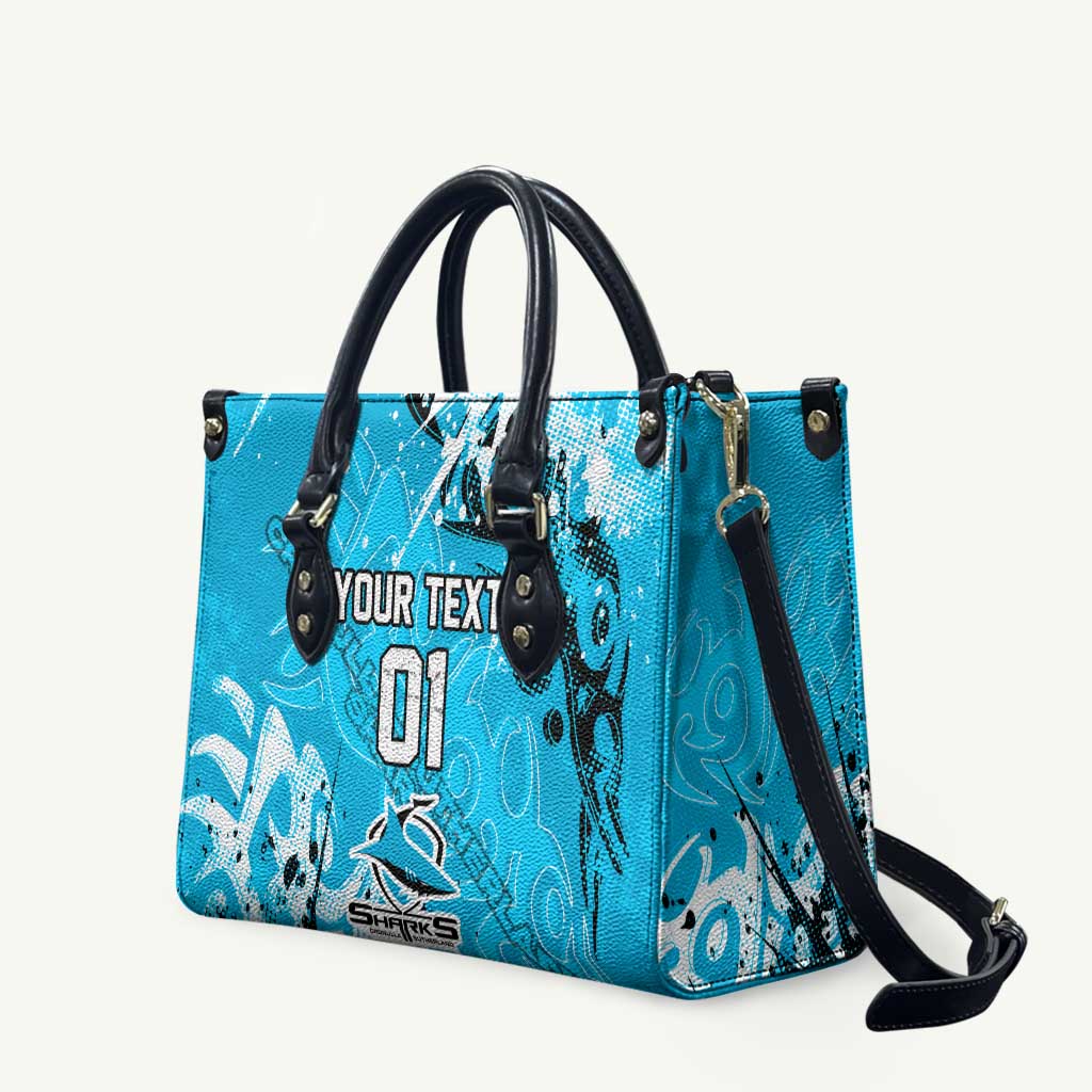 Personalized Cronulla-Sutherland Sharks Rugby Leather Bag Urban Street Graffiti Style - Distressed Splatter Elements