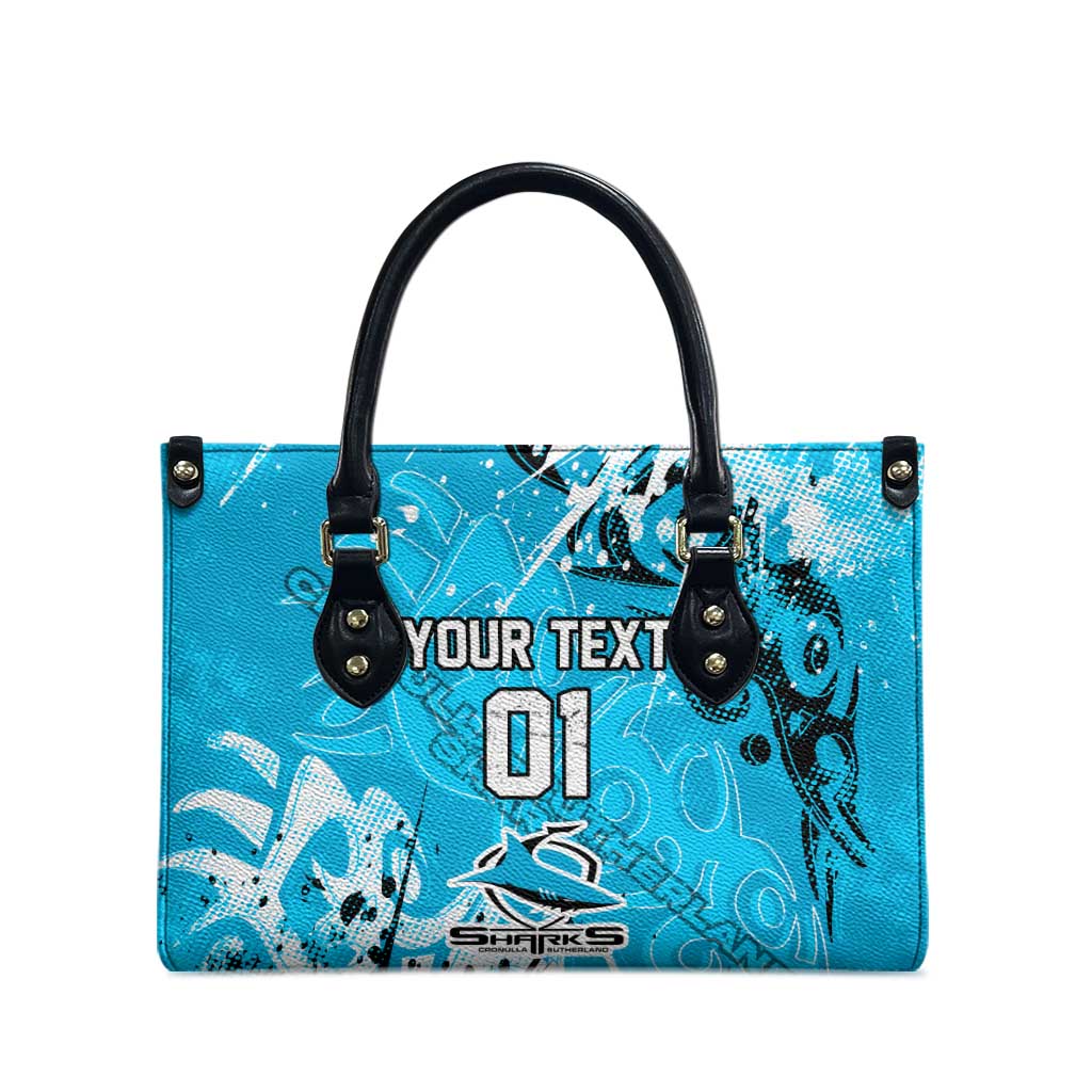 Personalized Cronulla-Sutherland Sharks Rugby Leather Bag Urban Street Graffiti Style - Distressed Splatter Elements
