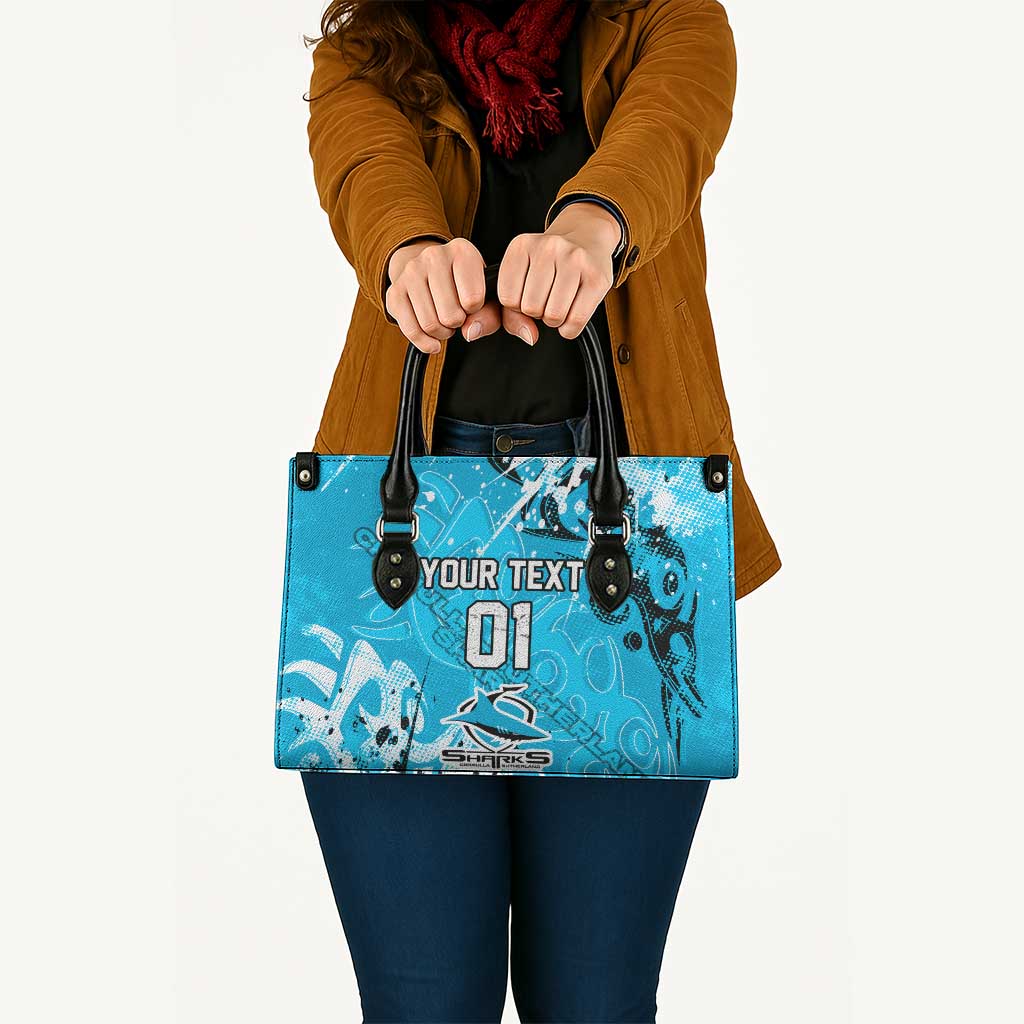Personalized Cronulla-Sutherland Sharks Rugby Leather Bag Urban Street Graffiti Style - Distressed Splatter Elements