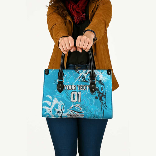 Personalized Cronulla-Sutherland Sharks Rugby Leather Bag Urban Street Graffiti Style - Distressed Splatter Elements