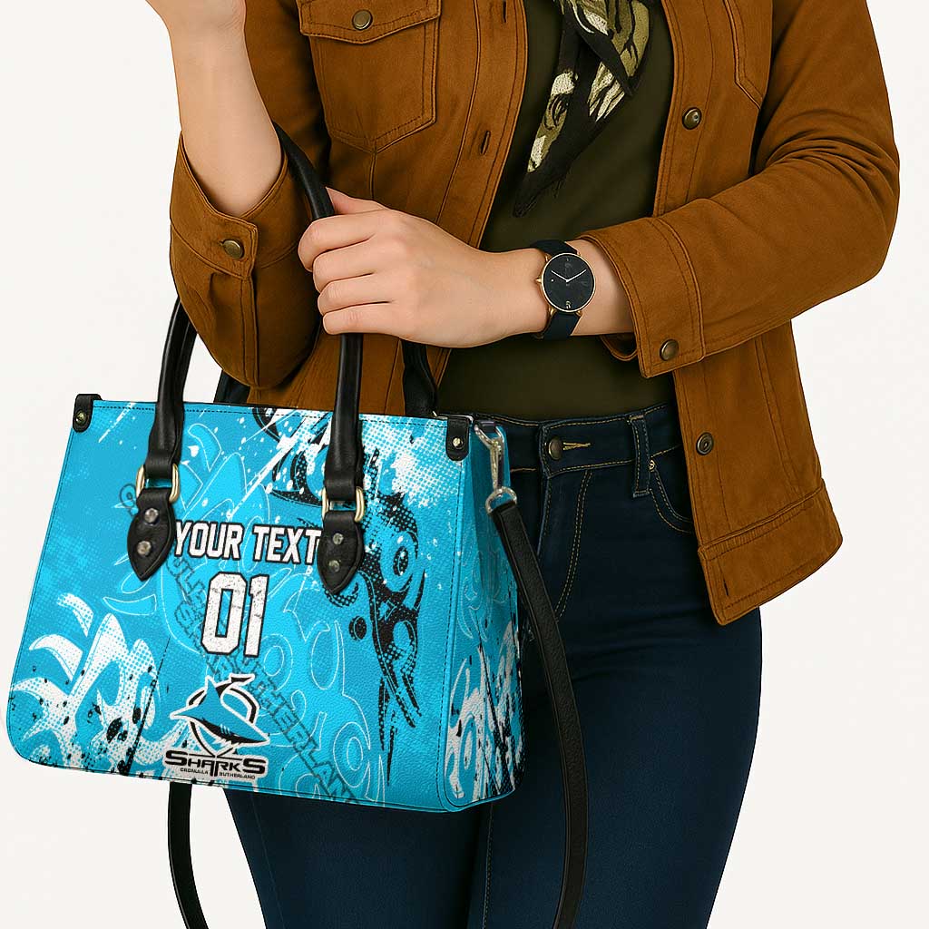 Personalized Cronulla-Sutherland Sharks Rugby Leather Bag Urban Street Graffiti Style - Distressed Splatter Elements
