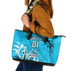 Personalized Cronulla-Sutherland Sharks Rugby Leather Tote Bag Urban Street Graffiti Style - Distressed Splatter Elements