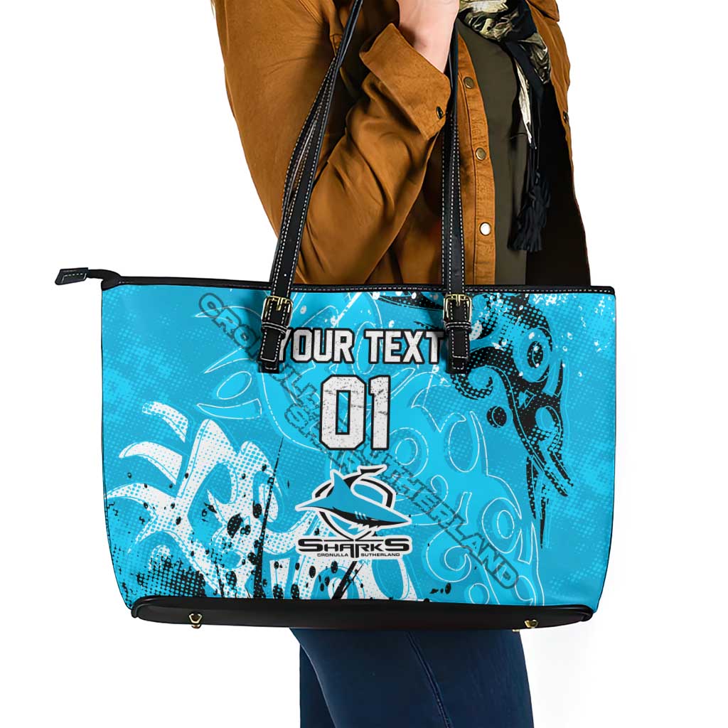 Personalized Cronulla-Sutherland Sharks Rugby Leather Tote Bag Urban Street Graffiti Style - Distressed Splatter Elements