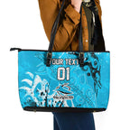 Personalized Cronulla-Sutherland Sharks Rugby Leather Tote Bag Urban Street Graffiti Style - Distressed Splatter Elements