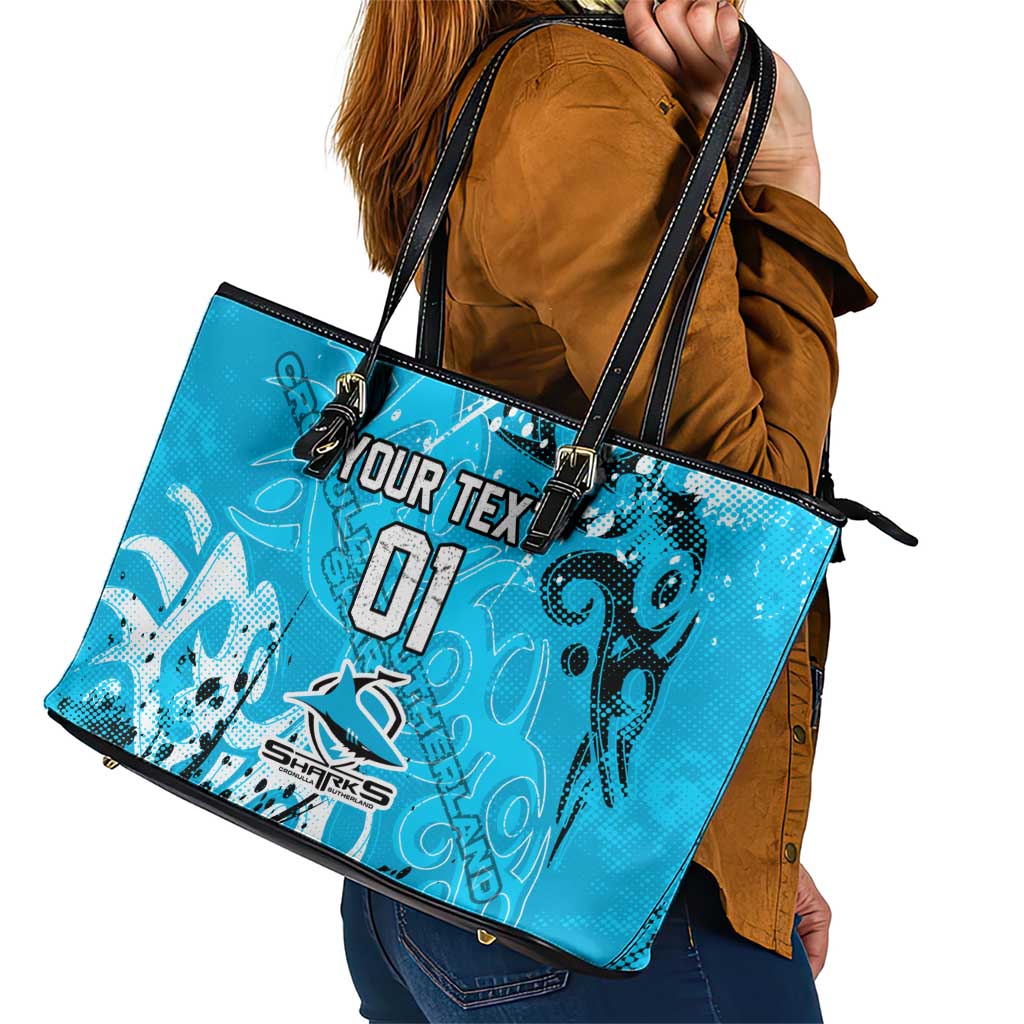 Personalized Cronulla-Sutherland Sharks Rugby Leather Tote Bag Urban Street Graffiti Style - Distressed Splatter Elements