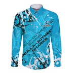 Personalized Cronulla-Sutherland Sharks Rugby Long Sleeve Button Shirt Urban Street Graffiti Style - Distressed Splatter Elements