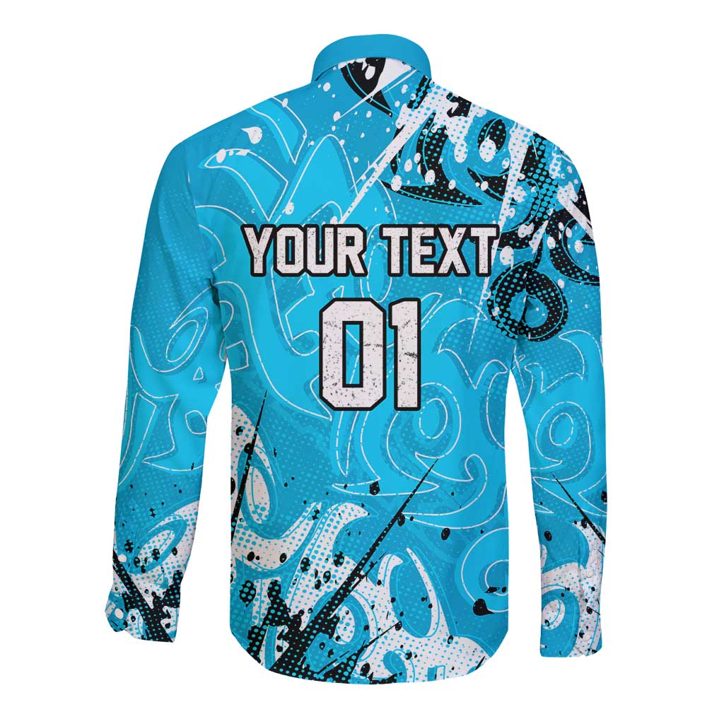 Personalized Cronulla-Sutherland Sharks Rugby Long Sleeve Button Shirt Urban Street Graffiti Style - Distressed Splatter Elements