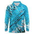 Personalized Cronulla-Sutherland Sharks Rugby Long Sleeve Polo Shirt Urban Street Graffiti Style - Distressed Splatter Elements