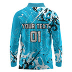 Personalized Cronulla-Sutherland Sharks Rugby Long Sleeve Polo Shirt Urban Street Graffiti Style - Distressed Splatter Elements