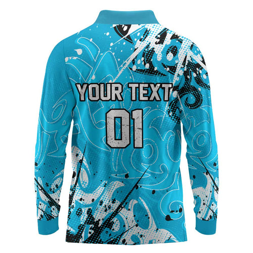 Personalized Cronulla-Sutherland Sharks Rugby Long Sleeve Polo Shirt Urban Street Graffiti Style - Distressed Splatter Elements
