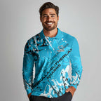 Personalized Cronulla-Sutherland Sharks Rugby Long Sleeve Polo Shirt Urban Street Graffiti Style - Distressed Splatter Elements