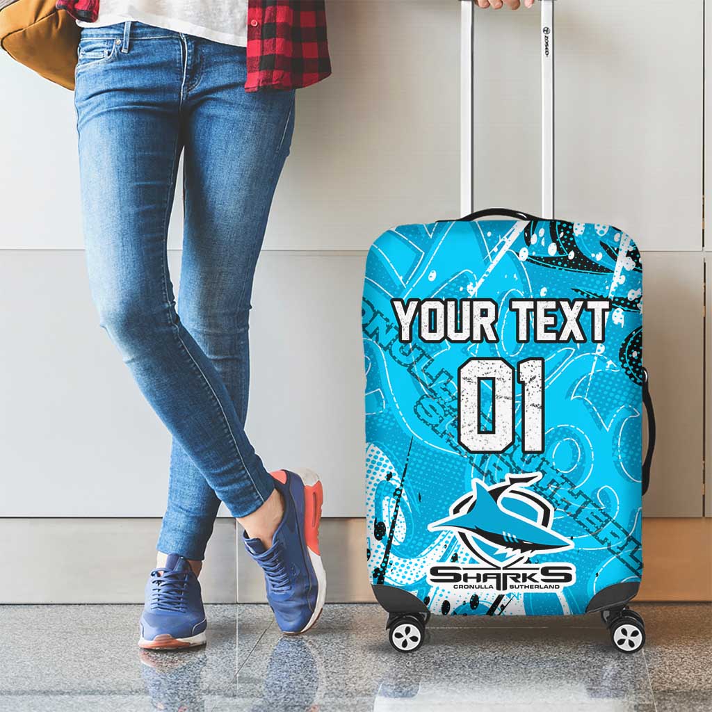 Personalized Cronulla-Sutherland Sharks Rugby Luggage Cover Urban Street Graffiti Style - Distressed Splatter Elements