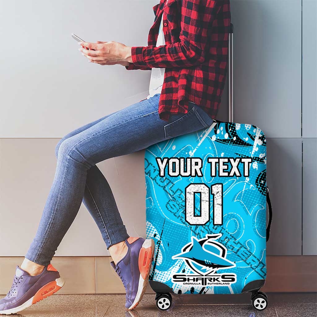 Personalized Cronulla-Sutherland Sharks Rugby Luggage Cover Urban Street Graffiti Style - Distressed Splatter Elements