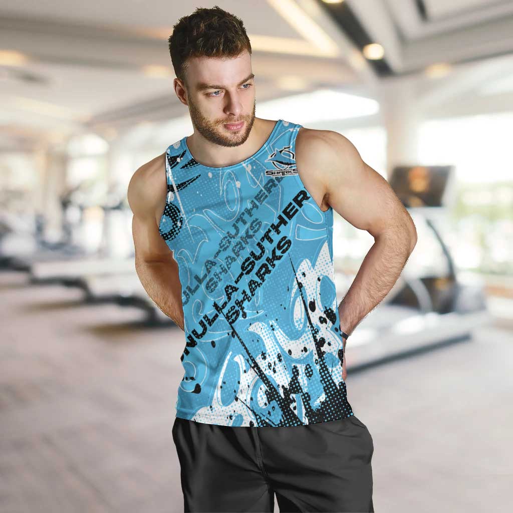 Personalized Cronulla-Sutherland Sharks Rugby Men Tank Top Urban Street Graffiti Style - Distressed Splatter Elements