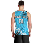 Personalized Cronulla-Sutherland Sharks Rugby Men Tank Top Urban Street Graffiti Style - Distressed Splatter Elements