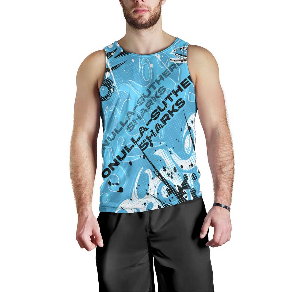Personalized Cronulla-Sutherland Sharks Rugby Men Tank Top Urban Street Graffiti Style - Distressed Splatter Elements