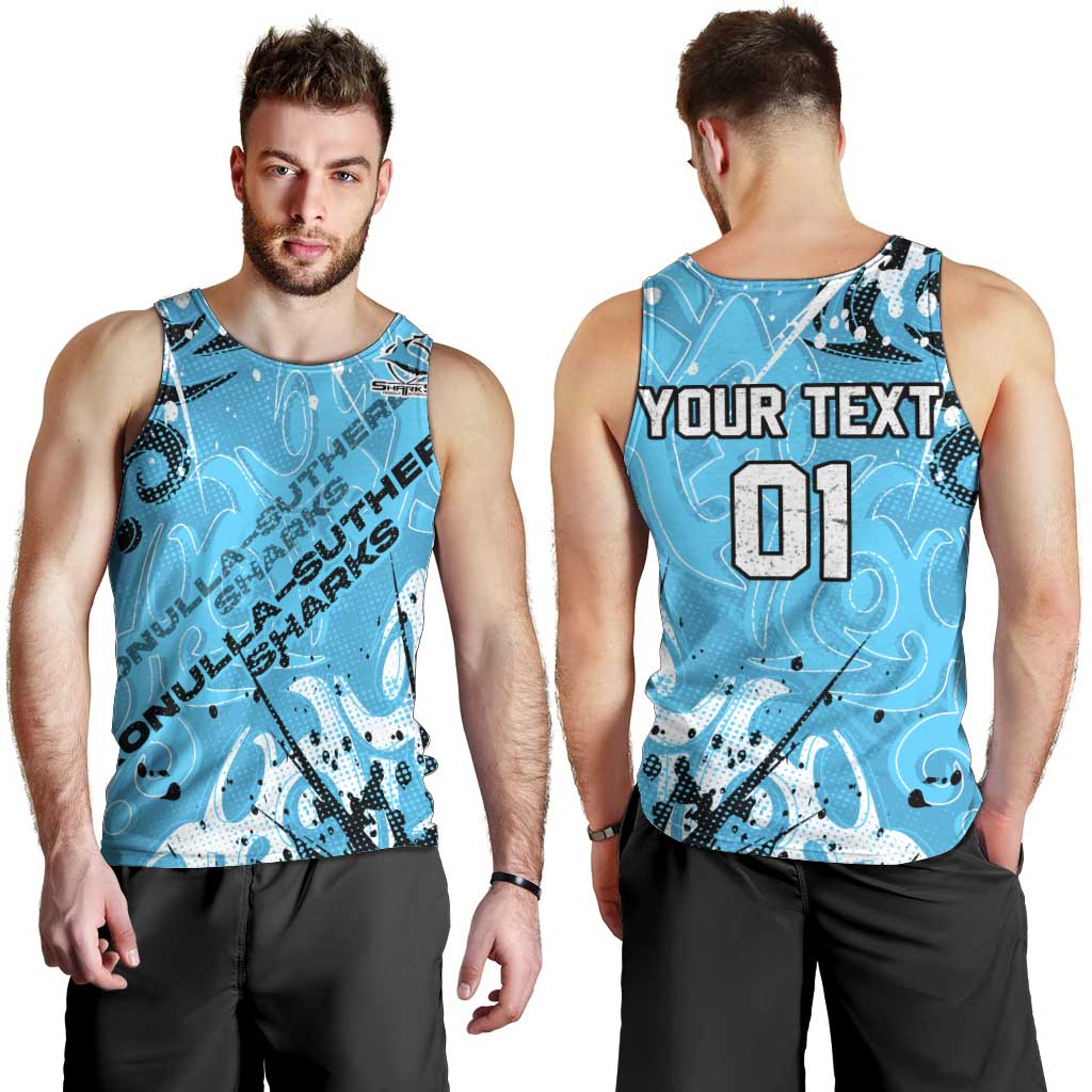 Personalized Cronulla-Sutherland Sharks Rugby Men Tank Top Urban Street Graffiti Style - Distressed Splatter Elements