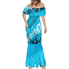 Personalized Cronulla-Sutherland Sharks Rugby Mermaid Dress Urban Street Graffiti Style - Distressed Splatter Elements