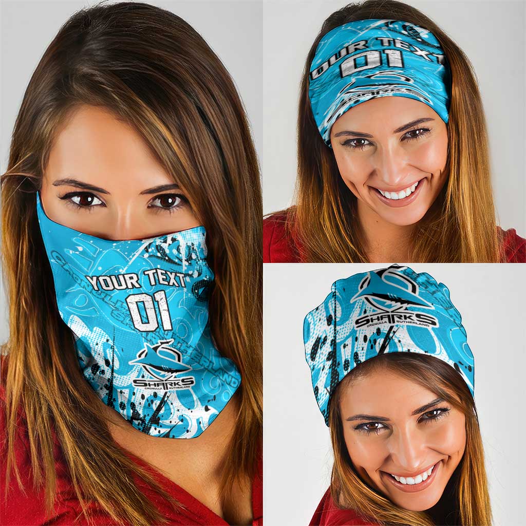 Personalized Cronulla-Sutherland Sharks Rugby Neck Gaiter Urban Street Graffiti Style - Distressed Splatter Elements