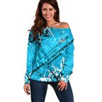 Personalized Cronulla-Sutherland Sharks Rugby Off Shoulder Sweater Urban Street Graffiti Style - Distressed Splatter Elements