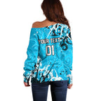 Personalized Cronulla-Sutherland Sharks Rugby Off Shoulder Sweater Urban Street Graffiti Style - Distressed Splatter Elements